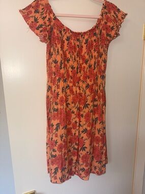 Rewind Coral and Blue Floral Smocked Top